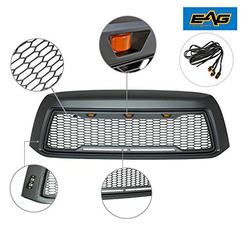 EAG Replacement Upper Grille Front Grill with Amber LED Lights Fit for 10-13 Tundra - Matte Black