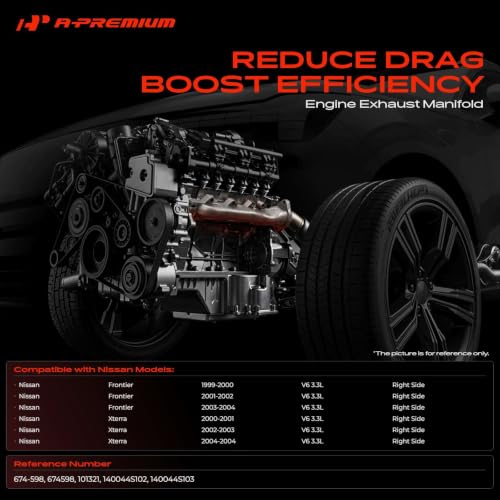 A-Premium Right Side [V6 3.3L] Engine Exhaust Manifold W/Gasket & Nuts Fit for Nissan Frontier 1999-2004, Xterra 2000-2004, Replaces 140044S102 140044S103