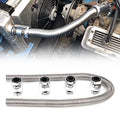 iRKY 48" Flexible Radiator Hose Stainless Steel Universal Water Hoses Adapter Coolant Radiator Hose Kit With 4Pcs Chrome Caps (8 Clamps, Silver)
