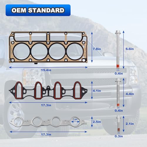 AUTOBABA Cylinder Head Gasket Kit with ES72173 Bolts Compatible with 2002-2011 Buick, Chevy Silverado Suburban Tahoe, GMC Sierra Yukon Cadillac 4.8L 5.3l V8 Engine