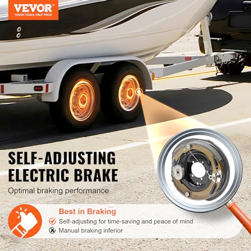 VEVOR Electric Trailer Brake Assembly, 12" x 2", 2 Pairs Self-Adjusting Electric Brakes Kit for 7000 lbs Axle, 5-Hole Mounting, Backing Plates for Braking System Part Replacement (2 Right + 2 Left)