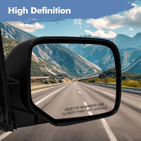 PM Auto Driver & Passenger Side Mirrors, Left-Right Power Heated Paintable Manual Folding Replacement For 2009-2015 Honda Pilot, Door Mirror Pair of 2