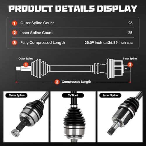Front Left & Right CV Axle Shaft Assembly Fits for Honda Civic L4 2.0 2.0L 2016-2021 (for EX LX LX-P Models), Automatic CVT Trans Only, Driver & Passenger Side, 2-Pack