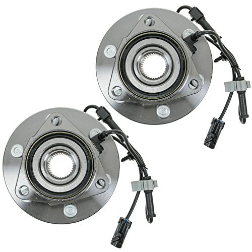 TRQ Front Left and Right Wheel Bearing and Hub Assembly 2 Piece Set 4WD Compatible with 99-06 Silverado/Sierra 1500 4X4 01-06 Tahoe/Yukon/Suburban 4WD 02-06 Escalade AWD