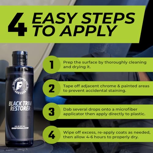 ExoForma Black Trim Restorer - Lasts 6+ Months, Dye Infused Waterproof Plastic Restorer for Cars - Perfect for Faded Bumpers, Trim & Vinyl on Jeeps, Truck Beds, Avalanches & ATVs | 4oz Kit