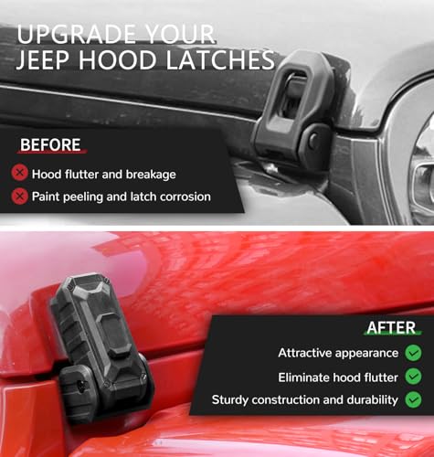 Locking Hood Latch with Keys, Jeep Hood Latch Compatible with 2018-2026 Jeep Wrangler JL JLU Jeep Gladiator JT, Anti-Theft Hood Lock Catch Latch Accessories, Dust & Water Resistant, 1 Pair(Not for JK)