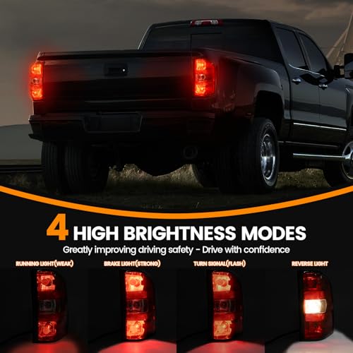 BeamTrack Tail Lights Assembly Compatible with 2007-2013 Chevy Silverado 1500 2500HD 3500HD Rear Brake Taillight Replacement Set Left Driver & Right Passenger Side, with Bulbs & Harness