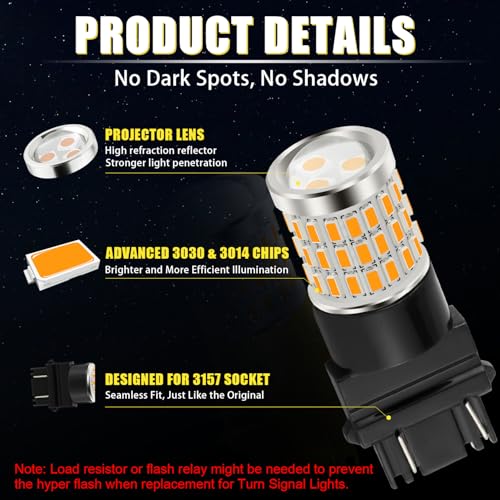 iBrightstar 3157 LED Bulb Amber, 3157a LED Turn Signal Bulbs Super Bright for vehicle Blinker Lights and Turn Signal Lights, 2 Pack