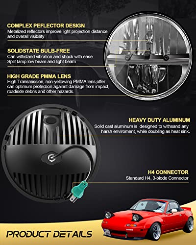 UNI-SHINE 2PCS 7-Inch LED Headlights - DOT Approved, Hi/Lo Beam, Compatible with Jeep Wrangler, Chevy, and Miata - Plug and Play