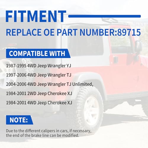 Racewill 89715 Stainless Brake Lines, Front & Rear Extended Brake Lines (89702 & 89703) for 4"-6" Lift, Compatible with 1987-2006 4WD Jeep Wrangler TJ YJ XJ, 1984-2001 2WD/4WD Jeep Cherokee XJ