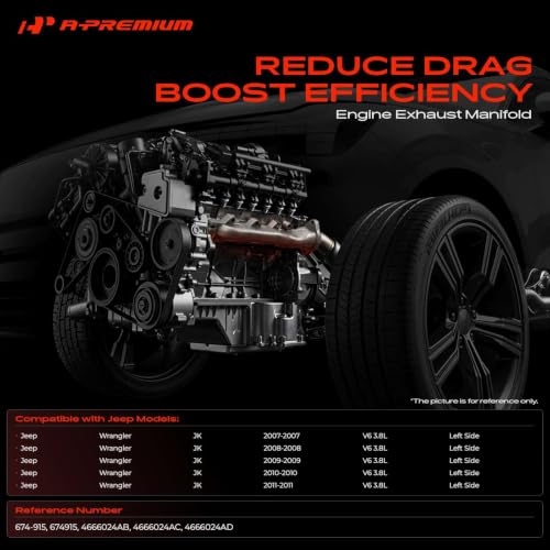 A-Premium Left Side V6 3.8L Engine Exhaust Manifold Kit W/Gaskets Compatible with Jeep JK Series Wrangler 2007 2008 2009 2010 2011, Replaces 4666024AB 4666024AC