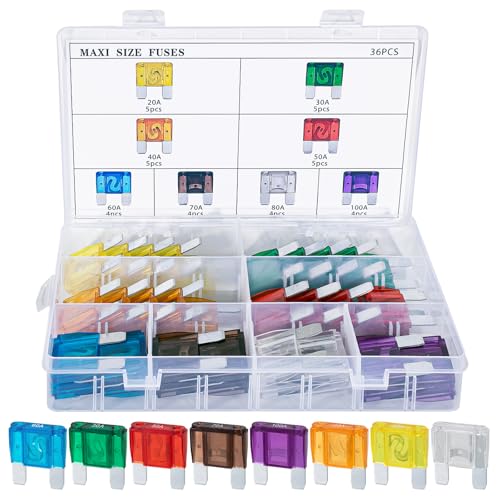 Maxi Fuse Kit 36pcs - 32V Automotive Blade Fuses 20A 30A 40A 50A 60A 70A 80A 100A - for Car SUV RV Motorcycle Boat Truck - Maxi Fuse Assortment