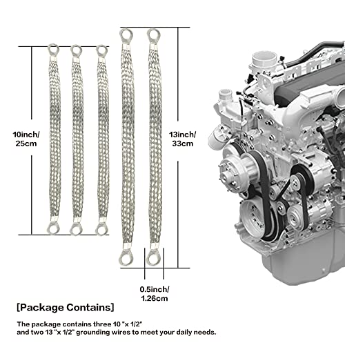 Universal Flat Braided Copper Ground Strap,Professional Vehicle Grounding Cable Straps with Terminals Plugs,Tinplate Silver Color Automotive Engine Copper Ground Strap for Most Cars