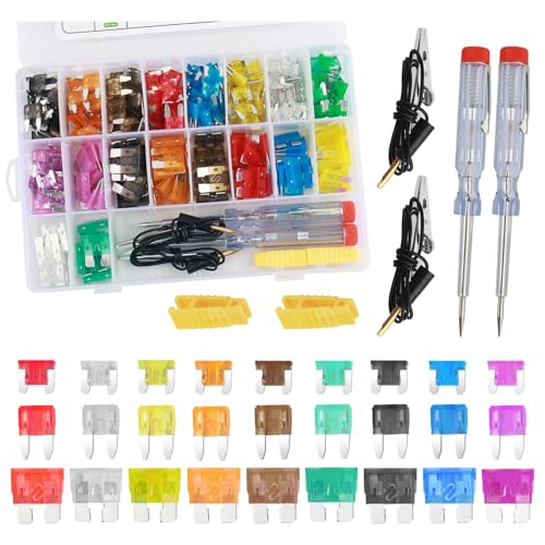 Car Fuses Assortment Kit with Car Fuse Tester,3-Size Fuses Automotive Kit with Standard & Mini & Low Profile Mini (35A,30A,25A,20A,15A,10A,7.5A,5A,2A),Universal Cars Fuse Kits