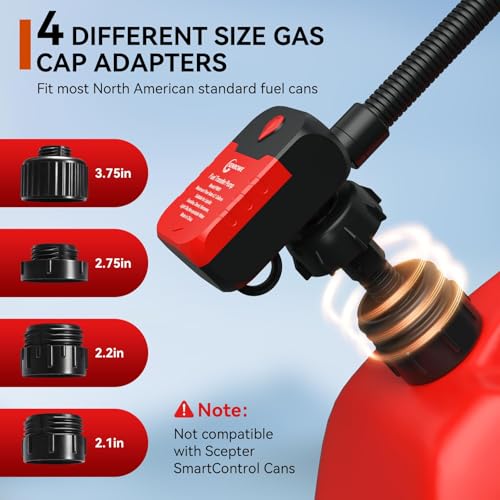 Fuel Transfer Pump with Auto-Stop, 4.2 GPM Battery or USB-Powered Petrol Pump for Fuel Cans, Portable Electric Petrol Transfer Pump with 51" Hose & 4 Adapters for Fast, Safe and Spill-Free Refuelling