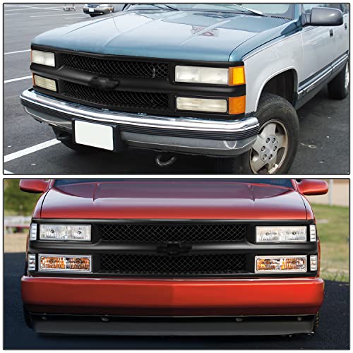 Auto Dynasty Front Bumper Grille Upper Lower Grill Guard Assembly Compatible with Chevy C/K 1500 2500 Suburban Blazer Tahoe 1994-2000, Black Meshed, ABS Plastic