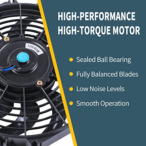 FGJQEFG 12 Inch Universal Slim Fan Push Pull Electric Radiator 12V 80W High Performance Cooling Fan Mount Kit Black 2 Pcs