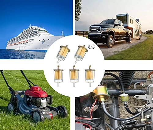 3/8" Universal Fuel Filters Industrial Tractors Cars Trucks Motorcycles Gas Powered Engine Inline Gas Fuel Line 5 Pack