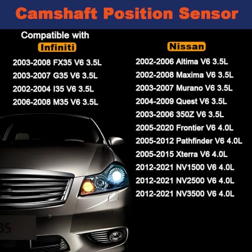 Zhermik Camshaft Position Sensor Left and Right Compatible with 2002-2021 V6 3.5L 4.0L Nissan Altima Maxima Murano Quest 350Z Frontier Pathfinder Xterra,2003-2008 Infiniti FX35 G35 I35 M35 Set of 2