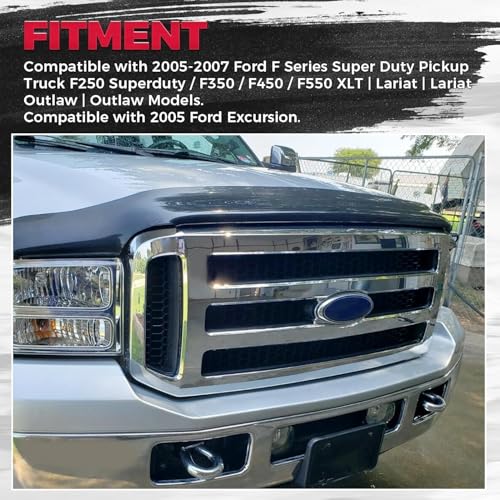 HECASA Front Grille Compatible with 2005-2007 Ford F250 F350 F450 F550 SuperDuty FO1200456 5C3Z8200BAA Upper Bumper Hood Grill W/Gray Honey Comb Chrome