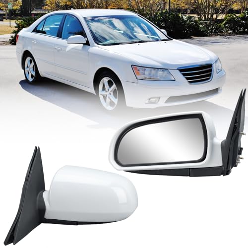 Left Driver Side Mirror Compatible with Hyundai Sonata 2006 2007 2008 2009 2010 Power Glass Manual Folding Heated White (5 Pin) Replace HY1320149 | 87610-0A000