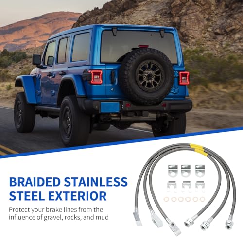 Racewill 89715 Stainless Brake Lines, Front & Rear Extended Brake Lines (89702 & 89703) for 4"-6" Lift, Compatible with 1987-2006 4WD Jeep Wrangler TJ YJ XJ, 1984-2001 2WD/4WD Jeep Cherokee XJ