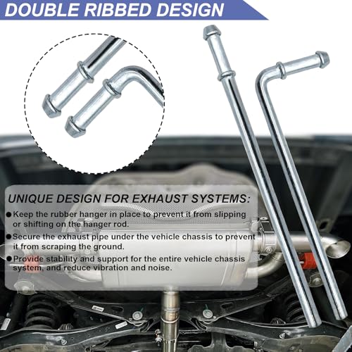 CAROTUPY Heavy Duty Rubber Exhaust Hanger Rod Set, 7.6" Long 3/8"Rod 90° + 10" Long Straight Muffler Hanger + 2 Hole 4 Hole Rubber EPDM Bushing Exhaust Rubber Hanger for Automotive (16Pcs)