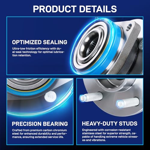 BDELI 2 Pack Front Wheel Bearing and Hub Assembly 513121 Replace for 00-11 Chevy Impala, 97-08 Pontiac Grand Prix, 06-09 Cadillac DTS, 99-02 Eldorado, 05-09 Buick Lacrosse, 06-11 Lucerne, 5 Lug w/ABS