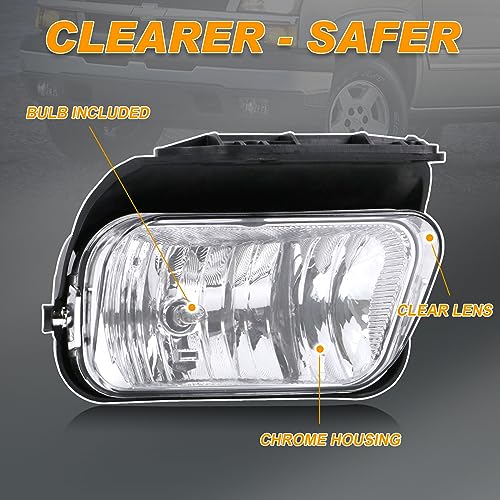 Nakuuly Fog Lights Compatible With 2003-2006 Chevy Silverado 1500 2500 3500 1500HD 2500HD 2007 Classic 02-06 Avalanche Driver and Passenger Side Fog Bumper Lamp Assembly with Bulbs Clear Lens