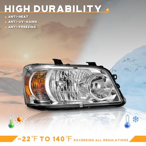 WEELMOTO Headlights Compatible with 2004-2006 Toyota Highlander, Sport Utility Headlight Chrome Housing Amber Reflector Left+Right Side