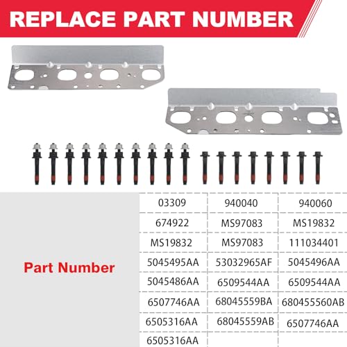 5.7 HEMI Exhaust Manifold Gasket with Bolt Studs and Nuts Set for 5.7L V8 Engines 2009-2020 Dodge Ram 1500 2500 3500 Jeep Charger Grand Cherokee (Complete Left + Right)
