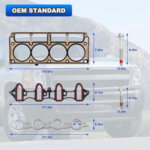 5.3 Full Cylinder Head Gasket Kit with ES72220 Bolts Compatible with 2007-2013 Buick, Chevy Silverado Suburban Tahoe, GMC Savana Sierra Yukon 5.3L Engine