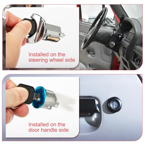 C42150 Ignition Switch Lock Cylinder & Front Door Lock Cylinder w/Key for 90-96 Ford E150 E250 E350 F150 F250 F350 Mustang Bronco Taurus/Mercury Sable Replaces# C-42-150 DP-42-122 F3UZ1522050D