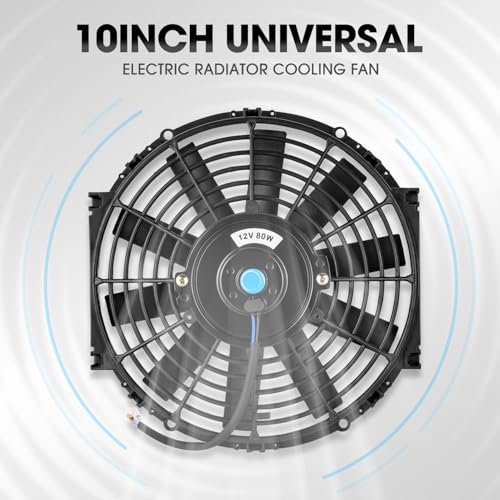 DNA Motoring 2pcs 10Inch Electric Radiator Cooling Fan Thermostat Wiring Switch Relay Kit, Universal High Performance Slim Fan Push Pull Electric Radiator with Mount Kit, RAF-10X2+SW-KIT