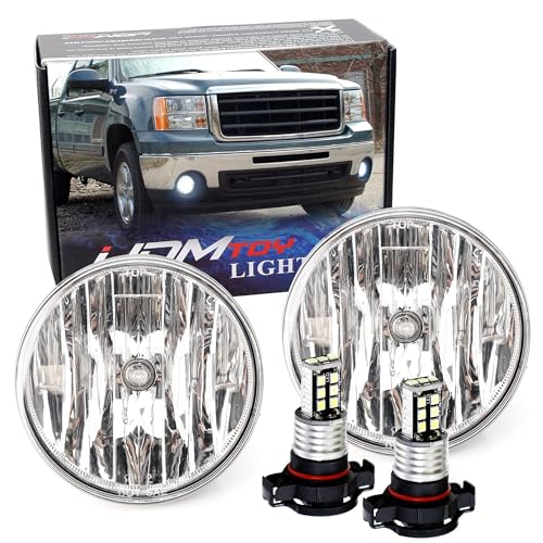 iJDMTOY OEM-Spec Clear Lens Fog Light Assemblies with Xenon White LED Bulbs Upgrade Compatible With GMC 2007-2013 Sierra 1500 2500 3500