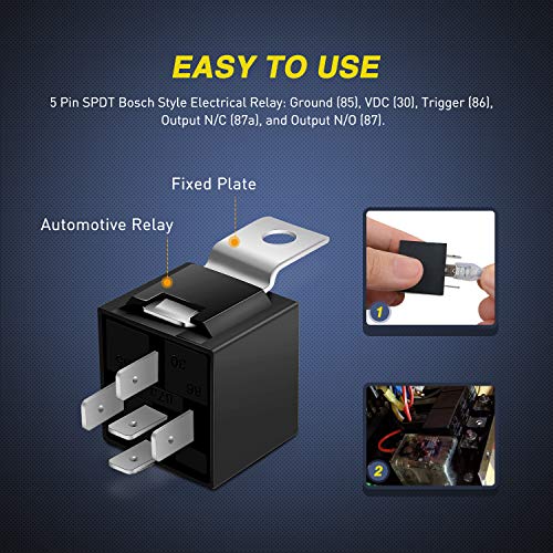 Nilight 10 Pack SPDT 5PIN Electrical Relays 12V 30/40 Amp 5-Pin Switch Relay for Automotive Car Truck Marine Boat