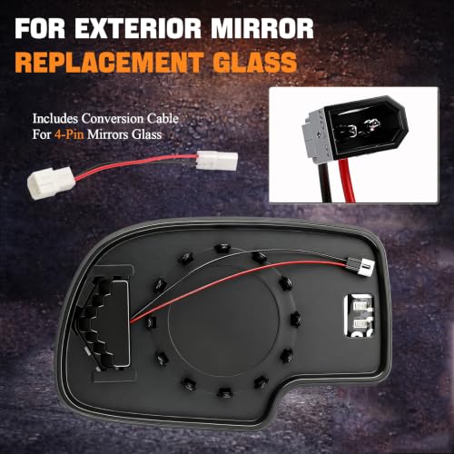 Driver Side Heated Mirror Glass Replacement for 2003-2007 Cadillac Escalade, Chevrolet Avalanche, Silverado, Suburban, Tahoe, GMC Sierra, Yukon - Exterior Side View Convex Mirror with Turn Signal