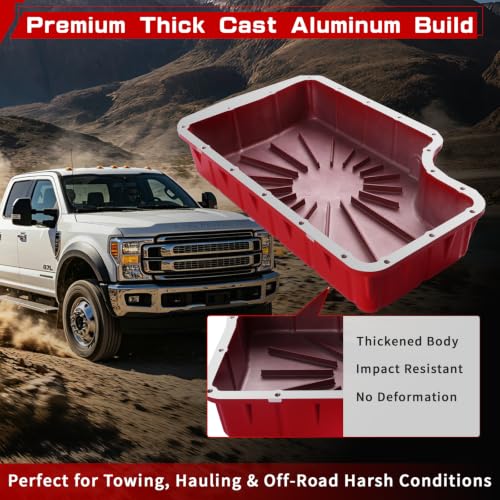 328052010 Heavy Duty Aluminum 6R140 Transmission Deep Pan with Filter and Gasket Compatible with Ford F250 F350 F450 F550 2011-2019 (Red)