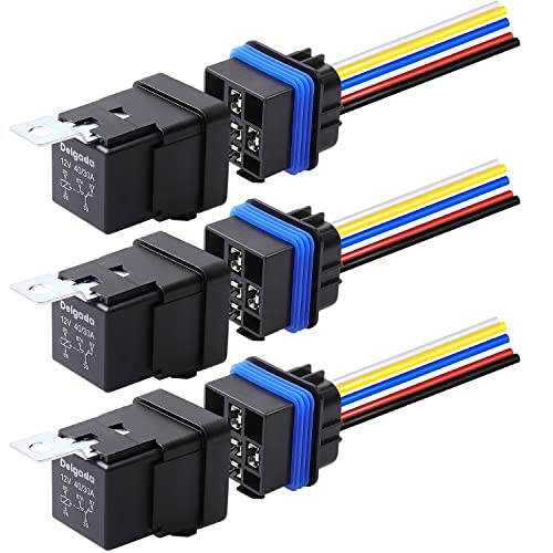 Delgada 40/30 Amp Relay 12V Waterproof Automobile Relay 5 PIN SPDT with Harness Socket Set 14 AWG Copper Wires for Boat Truck Motorcycle