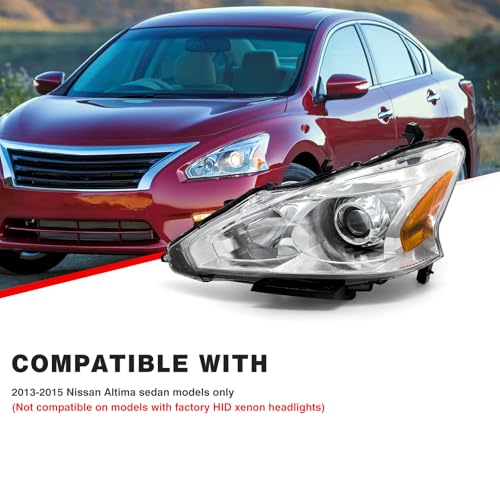 ADCARLIGHTS 2013 2014 2015 Nissan Altima Headlight Assembly Only fit 4Door Clear Lens Chrome Housing with Amber Reflector Headlamp Replacement Left and Right Pair(Does Not Fit Xenon/HID)（W/O Bulbs）