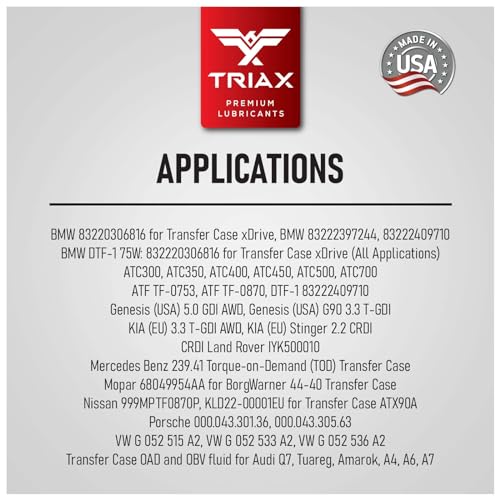 TRIAX DTF-1 Professional Transfer Case Fluid Full Synthetic, Lifetime Fill, All Season Down to -60 F, Compatible with BMW Xdrive, Audi/VW Quattro, Range Rover, Ford, Porsche & Many AWD (1 Quart)