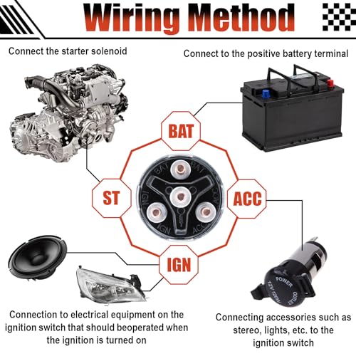 Ignition Switch with Key, Universal Ignition Key Switch, 12V 4 Position Starter Key Ignition Switch, Fits Most Car, Truck, Tractor, Trailer, Forklift, and More, Acc/Off/IGN/Start 4 Terminal
