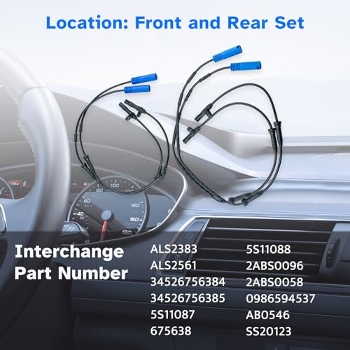 ABS Wheel Speed Sensor Front Rear Left Right fit for Mini Cooper R50 R52 R53 2002 2003 2004 2005 2006 2007 2008 1.6L 1.6, ALS2383 ALS2561, Driver Passenger Side 4pcs