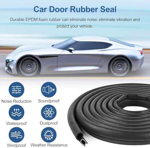 Automotive Door Weather Stripping 20Ft Car Door Rubber Edge Trim Seal Strip Gasket with Top Bulb Easy to Install for Car Bus Camper Boat RV Truck Doors and Home Applications