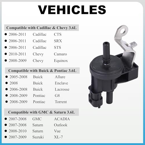 Vapor Canister Purge Valve Compatible with 2005-2011 Chevy Camaro Equinox Buick LaCrosse Cadillac CTS SRX STS Pontiac G8 Saturn Outlook Replaces#12611801 214-1685