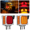 2Pcs Double Face Square LED Fender Pedestal Turn Signal Lights Amber/Red 39 LED w/Chrome Visor Square Truck Trailer Fender Stop Tail Turn Signal Lights w/Side Reflex Marker Driver and Passenger Side