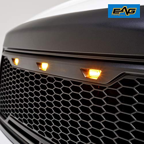EAG Replacement Upper Grille Front Grill with Amber LED Lights Fit for 10-13 Tundra - Matte Black
