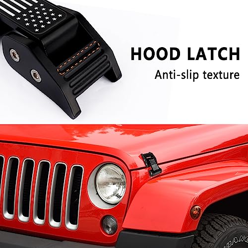 2PCS Aluminum Hood Latch Lock Compatible with Jeep Wrangler JK JKU 2007-2018,Cool American Flag Hood Pin Kits Car Decorations for Reducing Hood Shaking