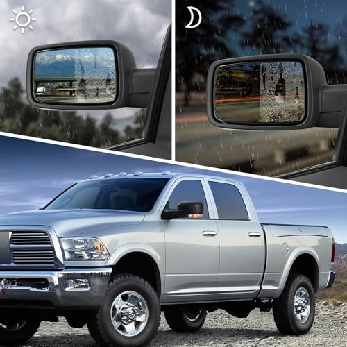Side Mirror Compatible with Towing Mirror 2009-2018 Dodge Ram 1500 2010-2018 Dodge Ram 2500 3500 4500 5500 with Power Heated Turn Signal temperature sensor Manual Folding Only Left Side