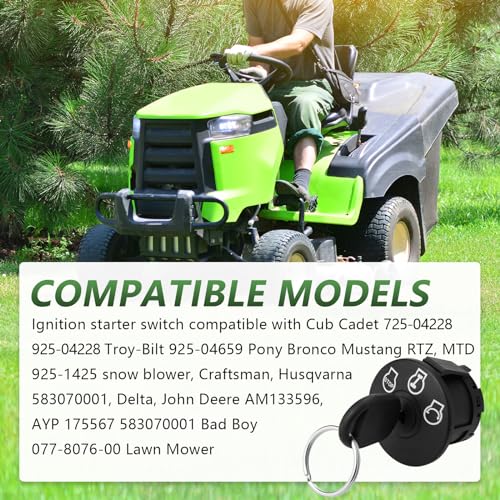 Ignition Switch 3 Position for Cub Cadet, Troy-Bilt, MTD, Craftsman, Husqvarna, Delta, JD Riding Lawn Mower 925-04228, 725-04228